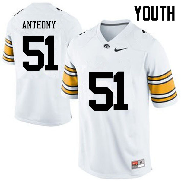 Youth Iowa Hawkeyes #51 Will Anthony College Football Jerseys-White
